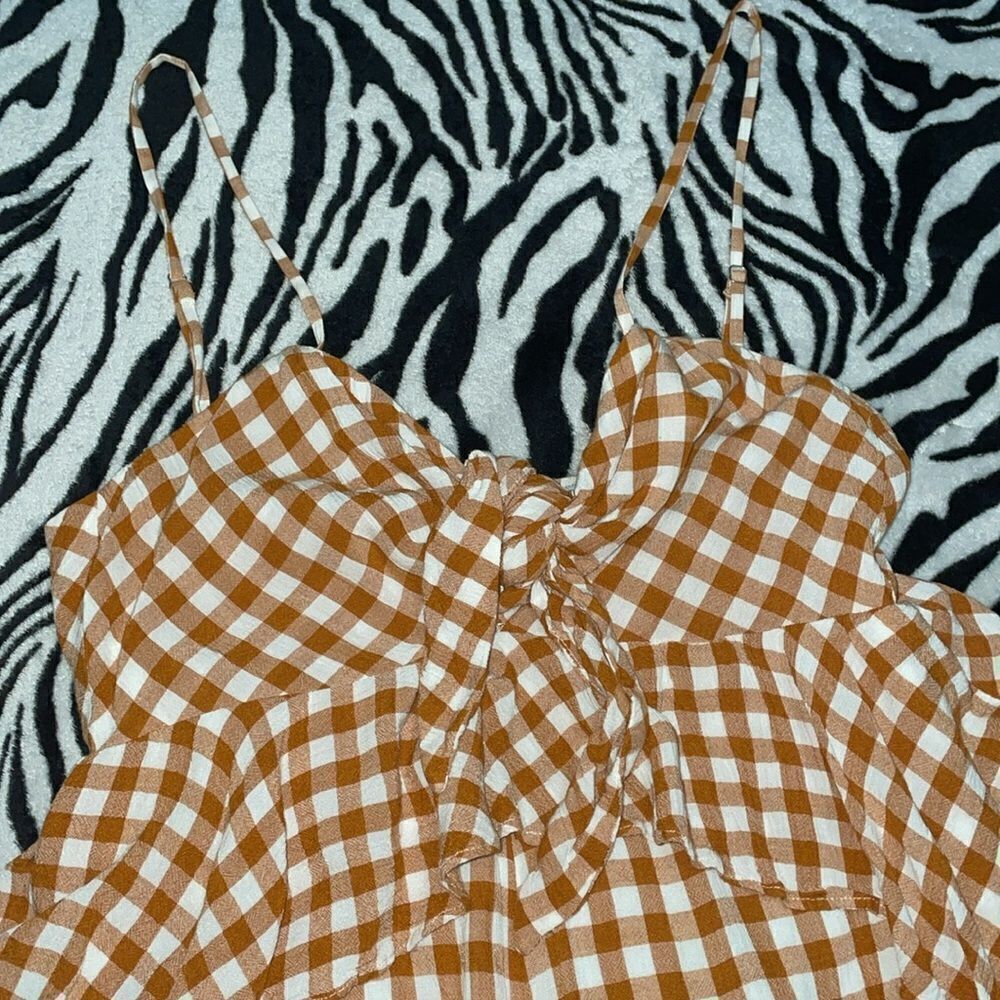 Anthropologie Saylor Laken Orange plaid gingham knot spaghetti ruffle romper - Picture 11 of 13